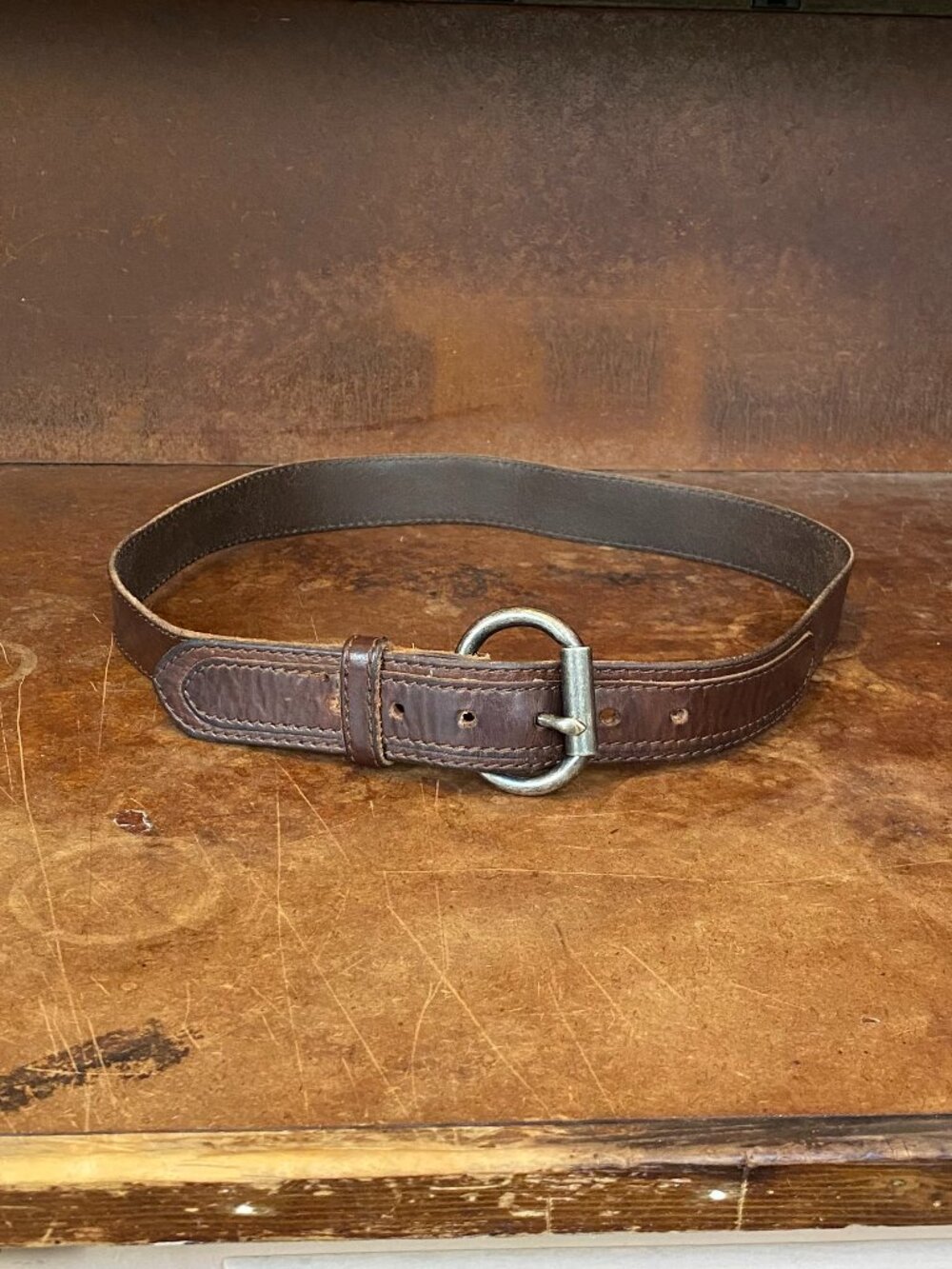 2000s GAP Brown Leather Belt Silver Toned D-ring Prong Buckle Vintage Y2K